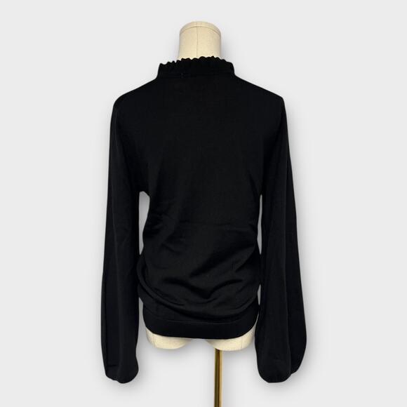 Boden Button Front Ruffle Merino Wool Jumper in Black Size US 6 - Picture 3 of 7